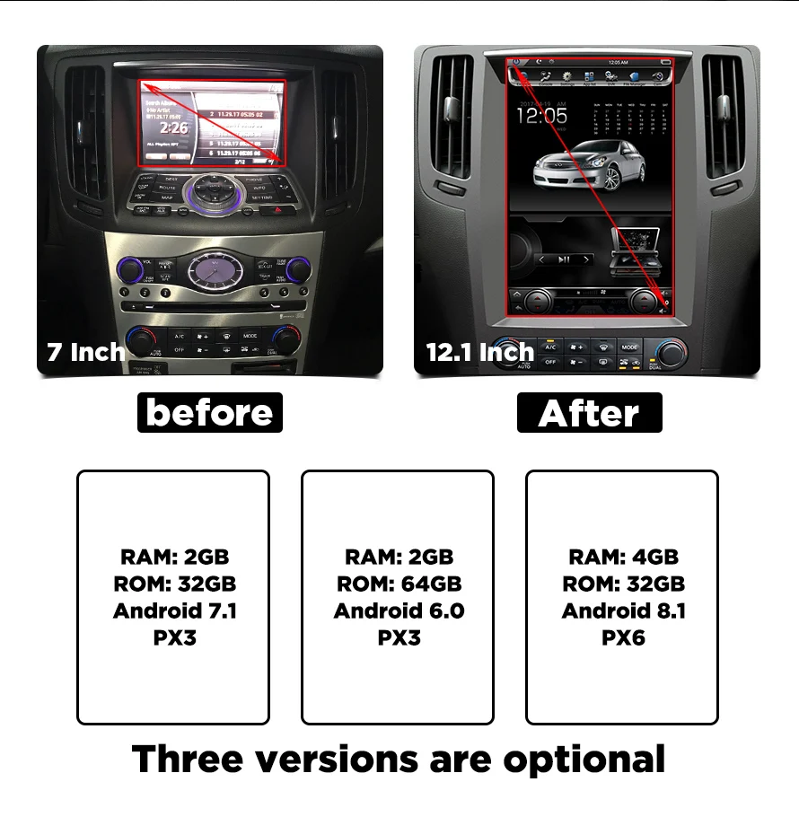 Clearance Vertical Screen Android 7.1 Quad Core 12.1 inch Car Multimedia DVD Player Stereo Radio For Infiniti G37 G35 G25 G37S 2