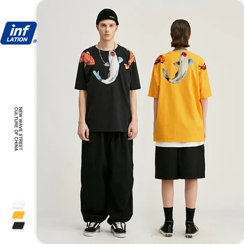 

INFLATION Men Hip Hop Tshirt Chinese Style Fish Print Boys Tshirt Streetwear Men Tshirt Boy Top Tees Harajuku Men Tshirt 1155S20