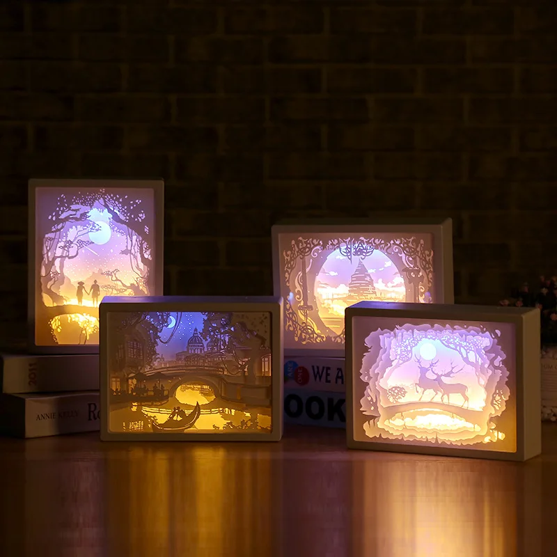 

Paper-cut Light Box Customizable Creative Desktop Book Light Romantic Couples xiang kuang deng Bedside Soft Light Lamp LED Night