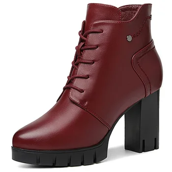 

Fashion Women Winter Boots PU Leather Round Toe Women Shoes Square Heel Short Plush Warm Women Boots Solid Colors Shoes 3-87