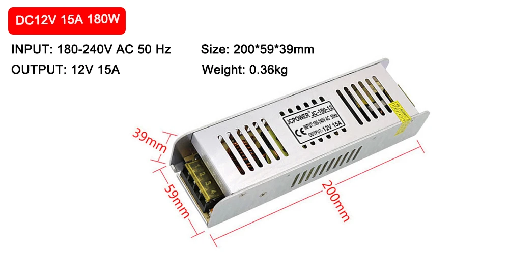 Ультра тонкий светодиодный источник питания DC12V 60 Вт 120 Вт 180 Вт 240 Вт Светодиодный драйвер AC180-240V Трансформаторы освещения для светодиодной ленты