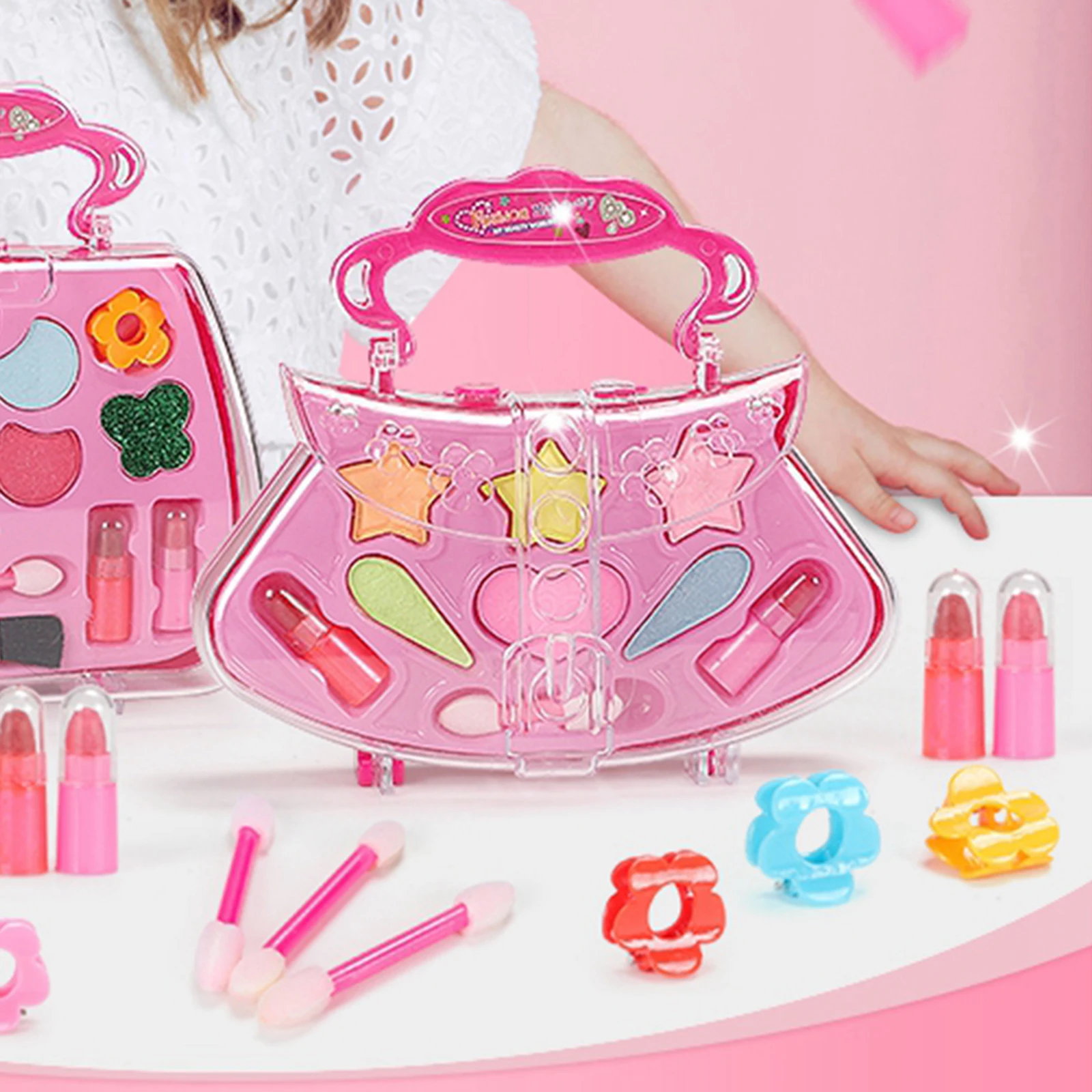 Safe Princess Girls Makeup Toys Set Eco-Friendly Cosmetic Pretend Play Kit Beauty Makeup Box Bag Princess Toy Kids Birthday Gift