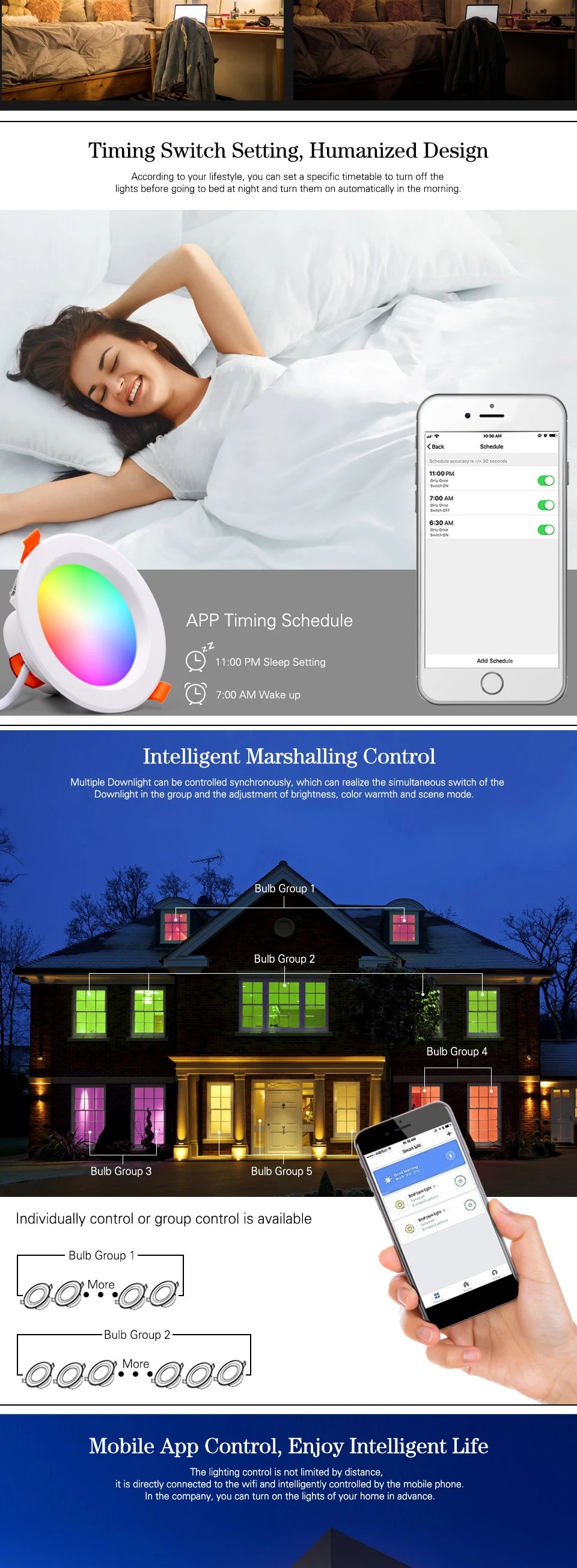 LED Downlight WiFi Smart APP Dimming Round Spot Light 7W 9W RGB Color Changing Warm Cool light Work with Alexa Google Home