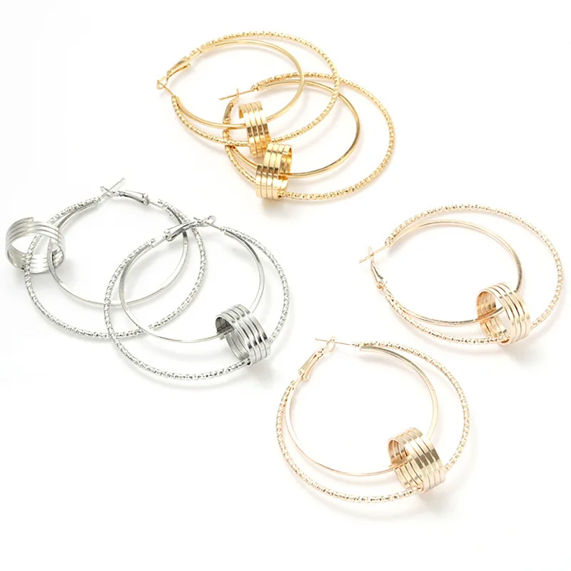 

WISHMETYOU New Two Round Ring Geometric Personality Earrings Temperament Exaggerated Women's Fashion Earrings Simple Jewelry DIY