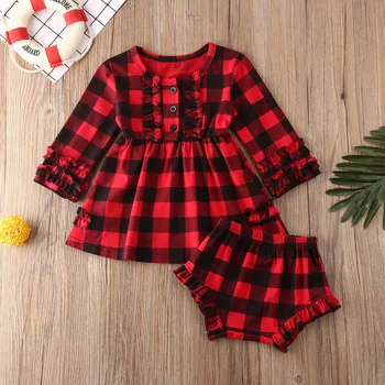 

Pudcoco Autumn Newborn Baby Girl Clothes Plaids Long Sleeve Ruffle Princess Dress PP Short Pants 2Pcs Outfits Christmas Clothes