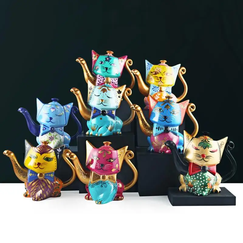 Creative Lucky Cat Teapot 850ml Large Capacity Ceramic Hand Painted Porcelain Tea Pot Teaware Kung Fu Drinking Tools #D | Дом и сад