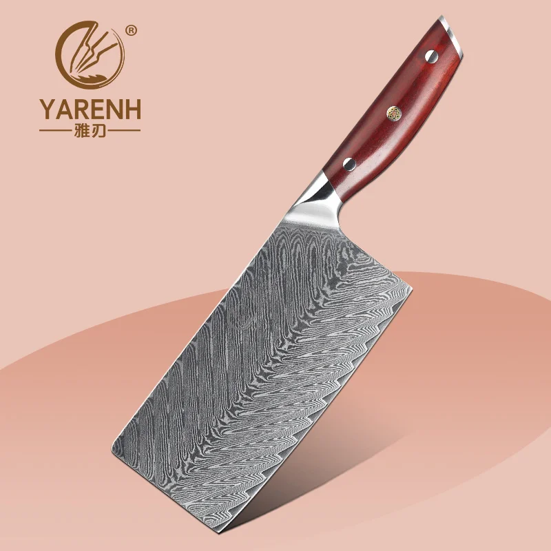 

Нож-Кливер YARENH, профессиональный китайский кухонный нож из Дамасского дерева, 7 дюймов, 67 слоев, рукоятка из палисандра