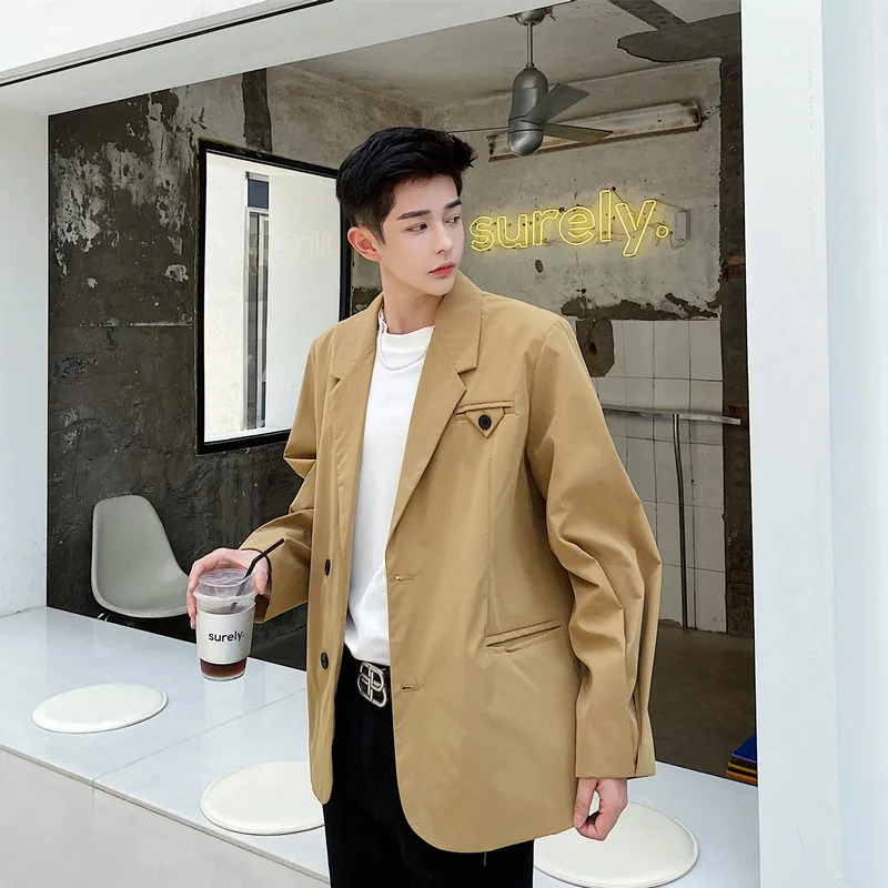 Men's Suit Jacket Spring And Autumn New Fashion Korean Lantern Sleeve Design Leisure Loose Large Size Coat