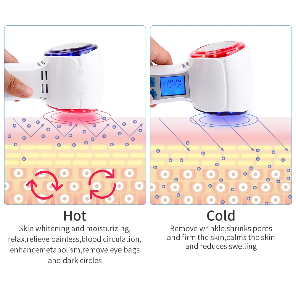  Hot Cold Hammer Face Care Device Cryotherapy Blue Photon Acne Treatment Lifting Rejuvenation Facial
