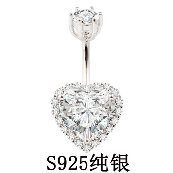 

925 sterling silver belly ring heart cubic zircon navel ring sexy belly piercing jewelry for women