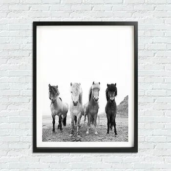 

Scandinavian Woodland Animal Horses Art Canvas Painting Iceland Wild Horses Wall Art Pictures for Home Decor (No Frame)