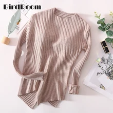 Зимний осенний свитер с воротником, Женский пуловер, повседневный Толстый Тонкий джемпер, женские эластичные хлопковые топы с длинными рукавами, Femmel