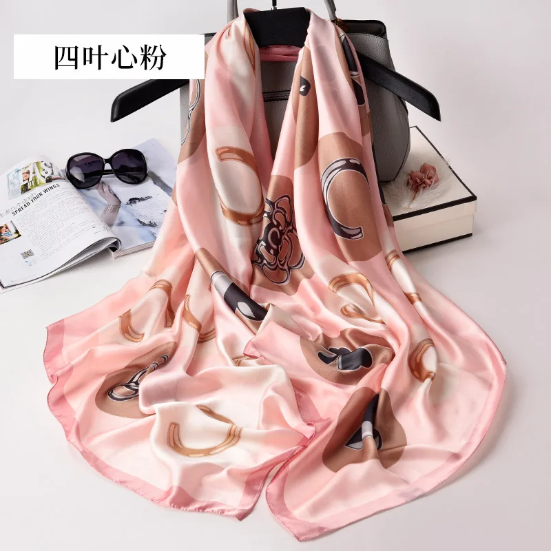 

Silk Scarves Women's Versatile 2019 New Style Imitated Silk Fabric Satin Scarf Korean-style Women's Spring Shawl Dual Purpose