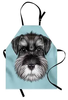 

Animal Apron Illustration of a Baby Schnauzer on Blue Background Puppy Portrait Women Men Kids Kitchen Bib for Cooking Baking