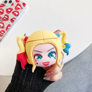 

3D Harley Quinn Silicone Case for AirPods 1 2 Protective Cover Bluetooth Earphone Case Accessories with Keychain Clown Joker
