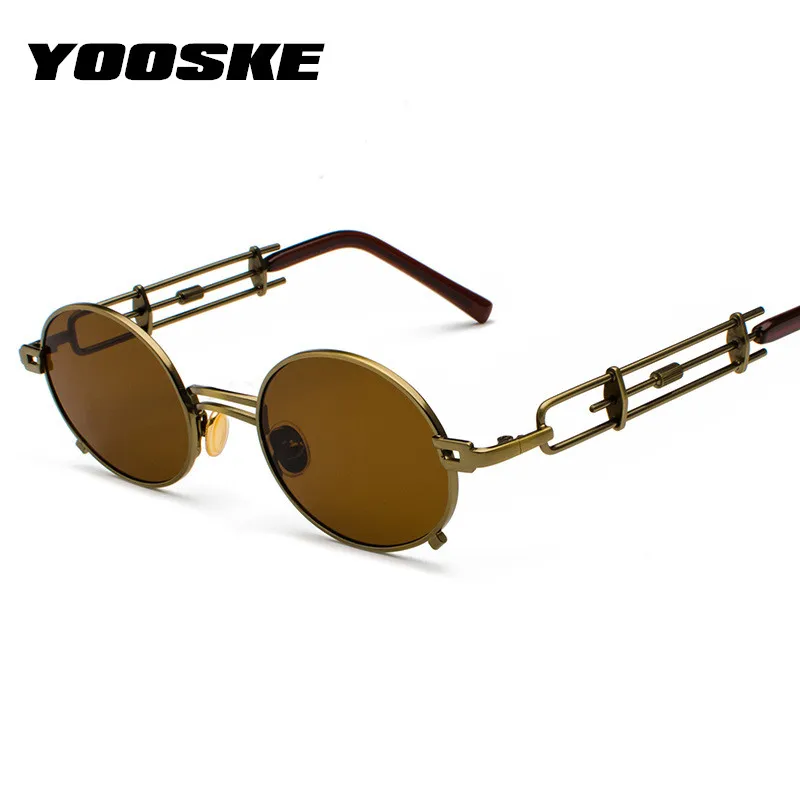YOOSKE металлические маленькие круглые солнцезащитные очки для женщин и мужчин, винтажные готические солнцезащитные очки в стиле стимпанк, женские мужские очки в стиле панк