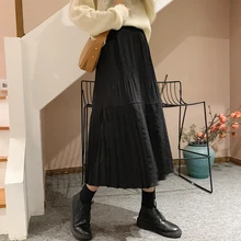 Faldas mujer moda юбка с высокой талией новая плиссированная однотонная до середины икры в стиле ампир Повседневный стиль Осенняя женская одежда ins модный бренд