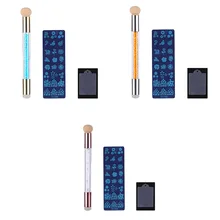 Цветочный узор из нержавеющей стали для штамповки ногтей пластины двуглавый дизайн ногтей ручка ПВХ скребок