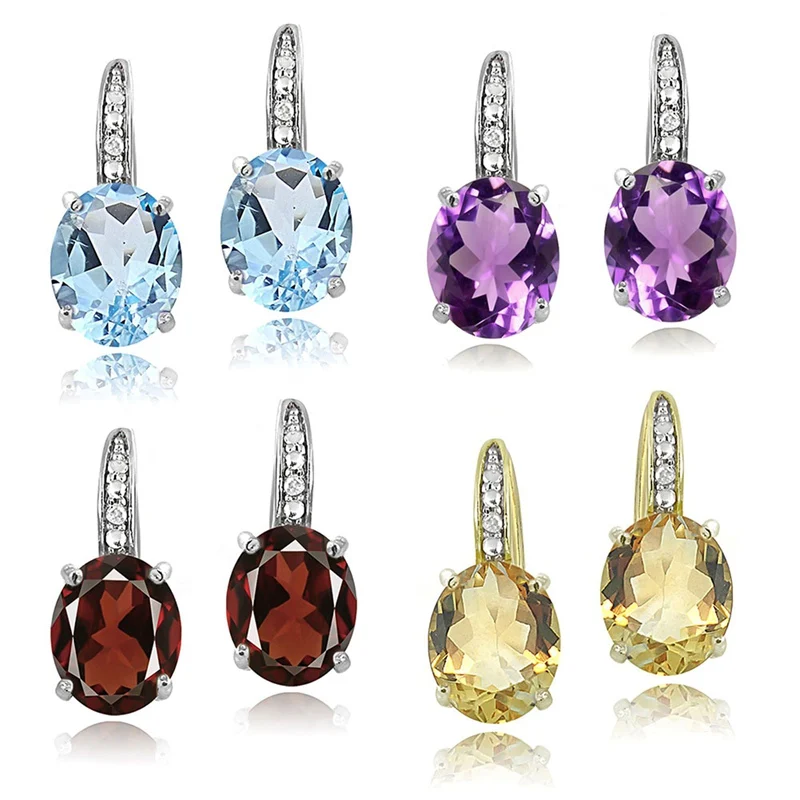 

Multicolor Heart Diamond Earrings Luxury Red Ruby Zircon Pendant 5A Zircon Slivery Dangles Women Girl Jewelry Fans Gift