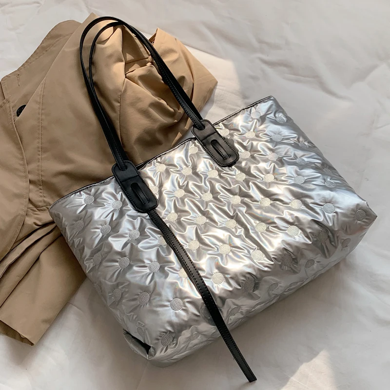 

Casual Down Cotton Women Shoulder Bags Large Capacity Totes Waterproof Nylon Female Handbags Space Pad Cotton Feather Bag 2020