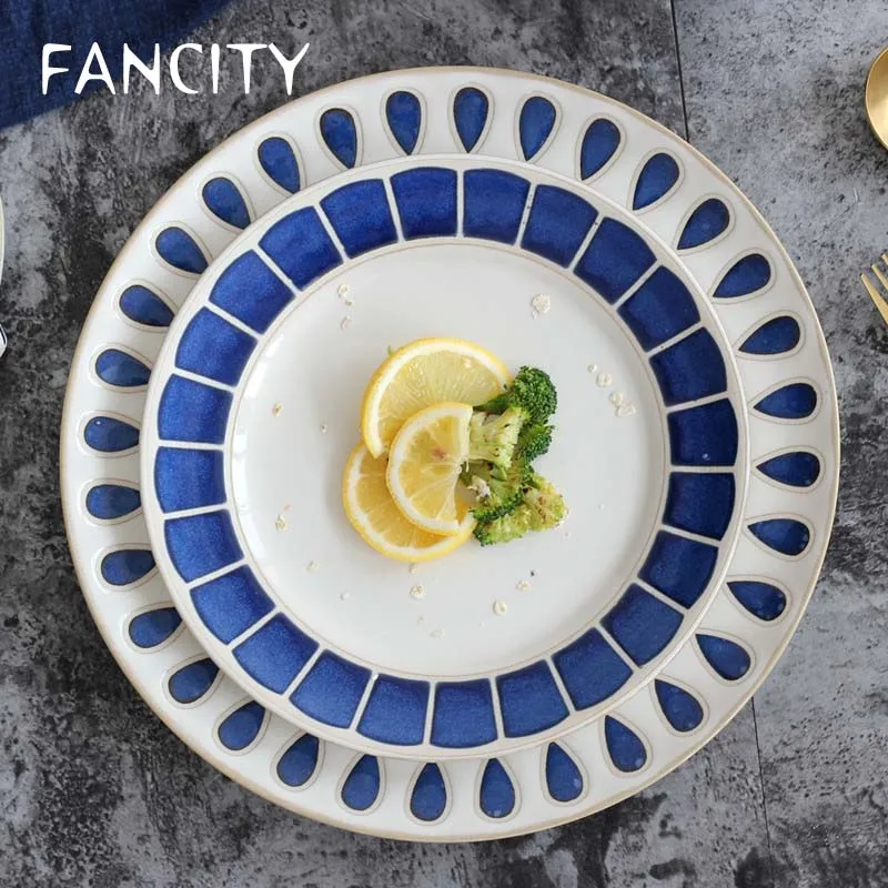 FANCITY Vajilla De Cer mica Creativa Plato Occidental De Gota De Agua 