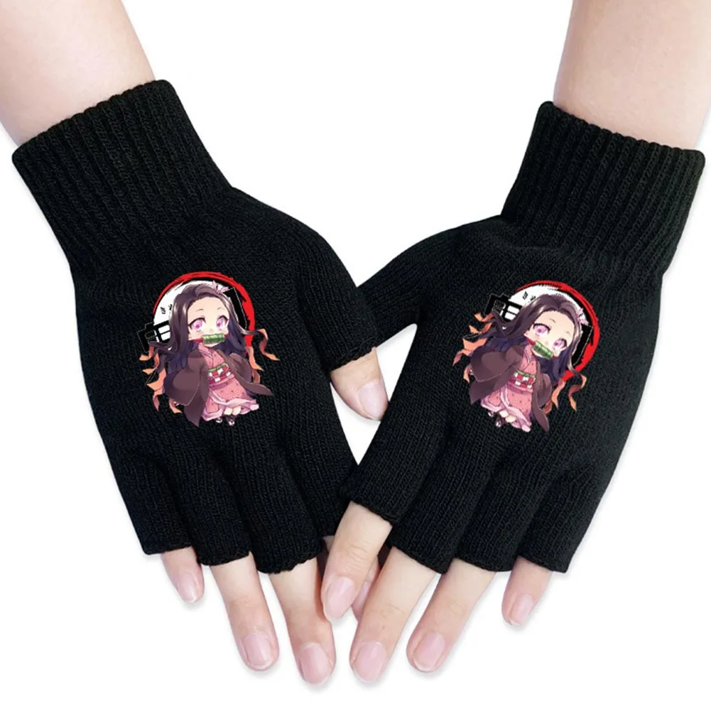 Аниме перчатки Demon Slayer: Kimetsu no Yaiba унисекс Хлопковые вязаные наручные перчатки
