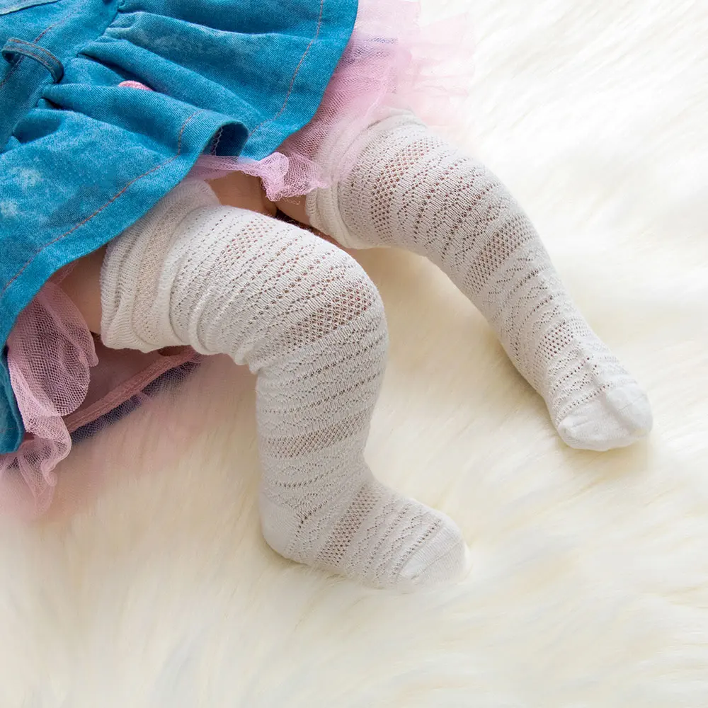 Детские носки, однотонные дышащие хлопковые носки новорожденного малыша выше колена, удобные мягкие носки