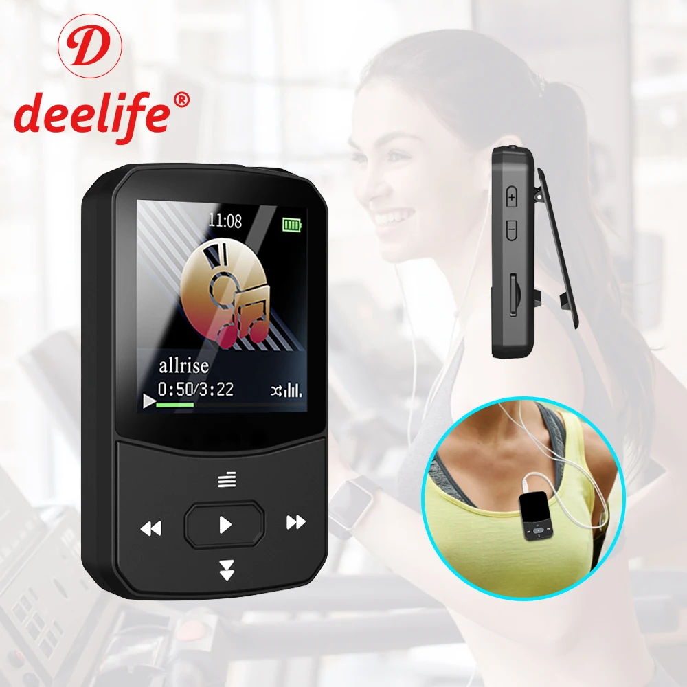 Спортивный MP3 плеер Deelife Bluetooth с зажимом fm радио шагомером повязкой для бега
