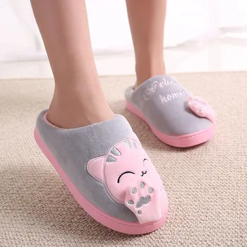 

Cotton slippers Women Winter Home Slippers Cartoon Cat Non-slip Warm Indoors Bedroom Floor Shoes Lightweight Slip-on slippers