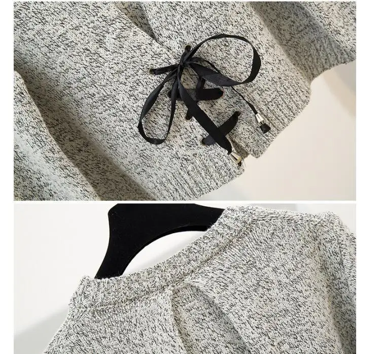 ICHOIX/свитер с галстуком-бабочкой, Женский комплект 2 шт., вязаные топы и юбка, сетчатая юбка в складку, зимний комплект из 2 предметов, корейский комплект одежды
