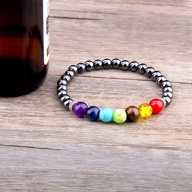 Lucky Rainbow 7 Чакра браслет для женщин Femme натуральный камень лечебный цвета радуги