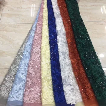 

white African Lace Fabric 2020 yellow High Quality Lace Material With Sequins Green Nigerian Lace Fabrics For Wedding Dress