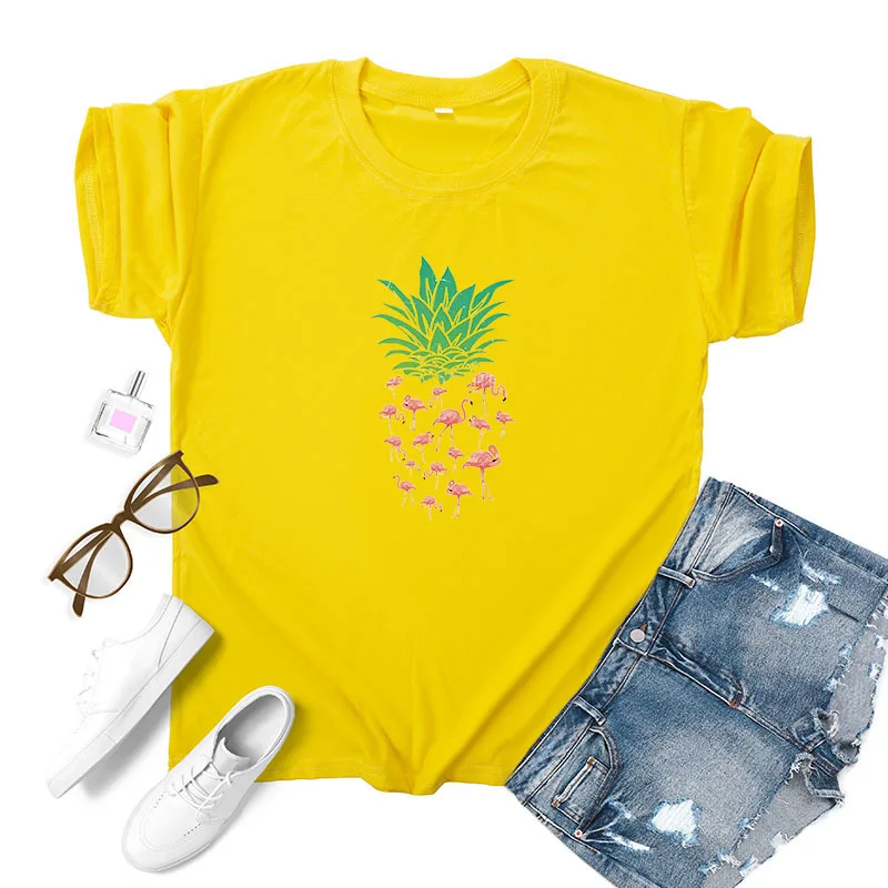 Футболка с изображением фламинго ананаса для мужчин и женщин на заказ хлопок S 3xl
