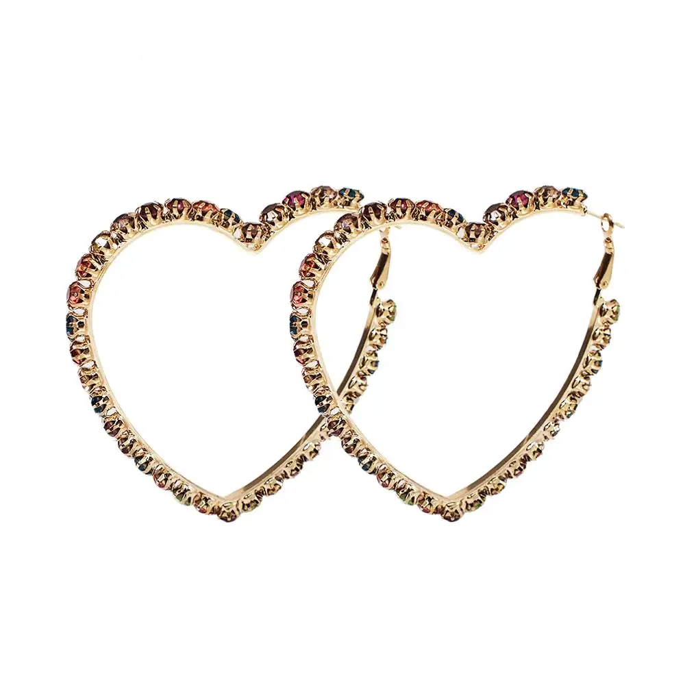 MANILAI, большие геометрические серьги-кольца с кристаллами для женщин, модные серьги в форме сердца, стразы, Женские Ювелирные изделия - Окраска металла: Multicolor Earrings