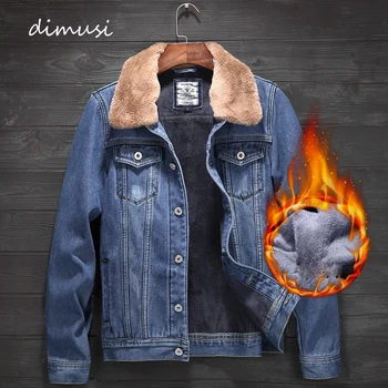 

DIMUSI Winter Men's Denim Jacket Mens Trendy Fashion Fleece Warm Coats Ripped Denim Jacket Male Cowboy Jean Jackets Clothing
