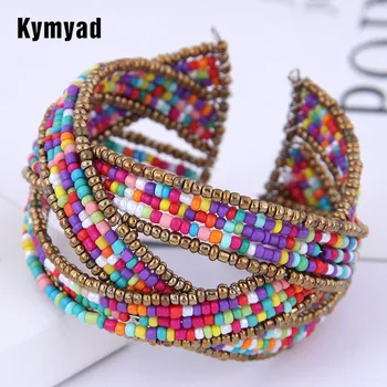 

Kymyad Bohemian Beads Cuff Bracelet Multilayer Bracelets & Bangles For Women Bijoux Bracelet Femme 4 Colors Open Bracelet