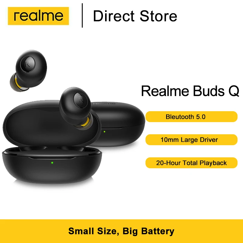  TWS наушники Realme Buds Q Беспроводные водонепроницаемые с зарядным устройством и поддержкой Bluetooth 5,0 