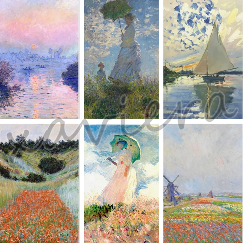 

5D Diy Diamond Painting Claude Monet Sunrise Cross Stitch Kits Abstract Landscape Full Round Drill Embroidery Home Decor