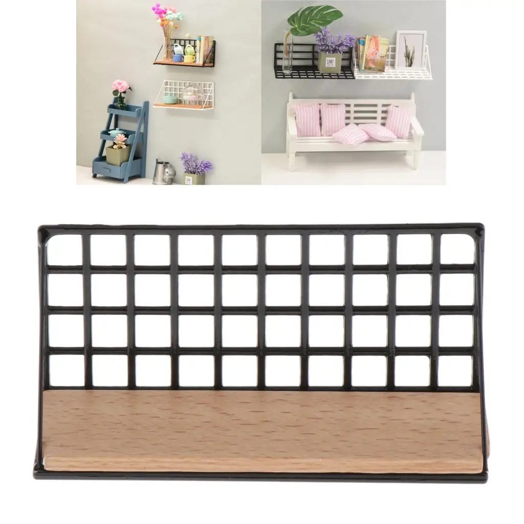 1/12 Dollhouse Metal Wall Storage Shelf Display Hanging Shelving Room Decoration (Black)