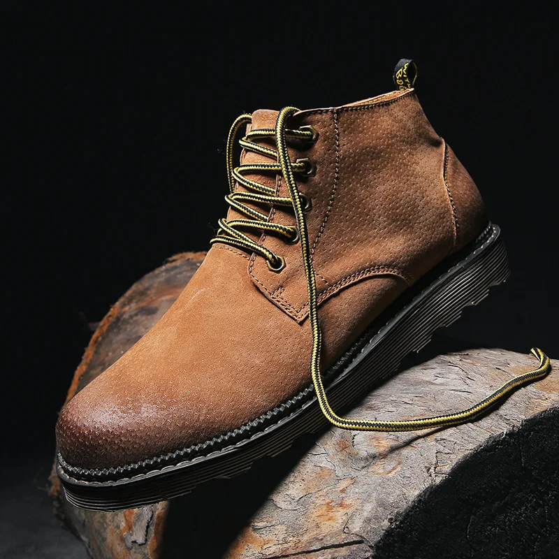 

MEN'S SHOES Short Boots Outdoor Worker Boot Spring Autumn Winter Hight-top Lace-up Dull Polish-Style Leather Fashion Rub Color C