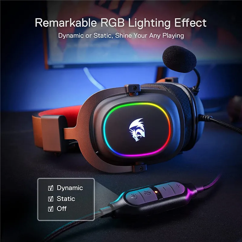 Redragon H510-RGB Zeus X Gaming Headphone Microphone Noise Cancelling 7.1 USB Surround Computer Headset Earphones EQ Controller
