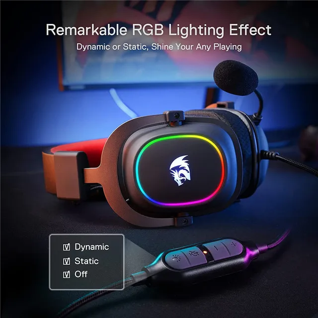 Redragon H510-RGB Zeus X Gaming Headphone Microphone Noise Cancelling 7.1 USB Surround Computer Headset Earphones EQ Controller 3
