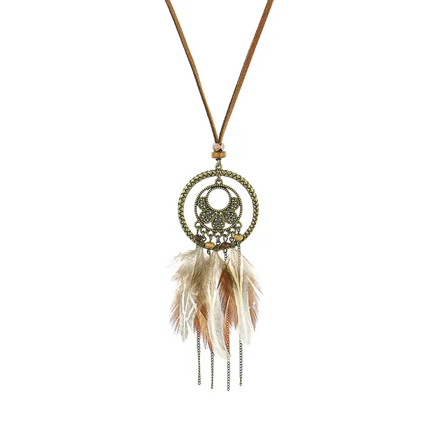 Exknl Women Bohemian Ethnic Long Chain Feather Dreamcatcher Skeleton Tassel Pendant Necklace Choker Boho Jewelry Accessories 0274