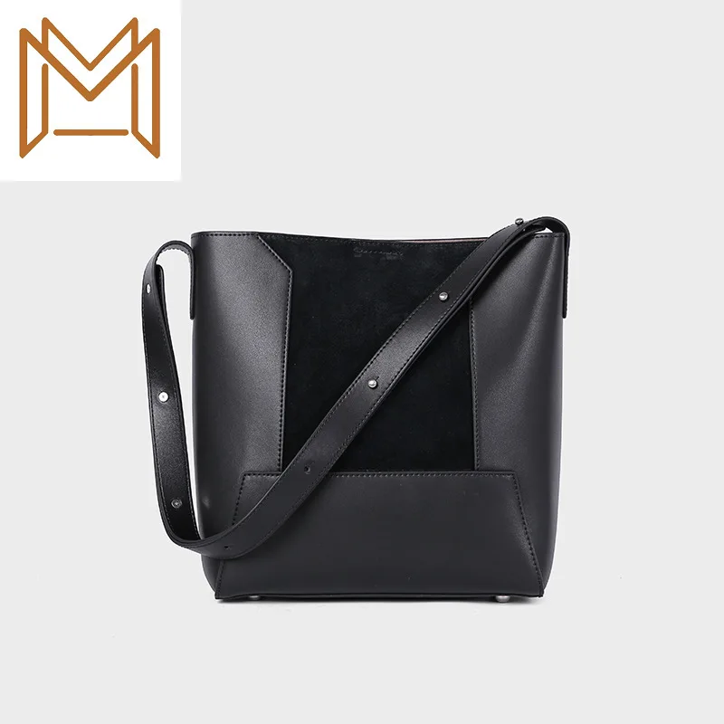 

Genuine Leather Woman Package Bucket Package Single Shoulder Span Woman Package Color Capacity Child Mother Bag Bag
