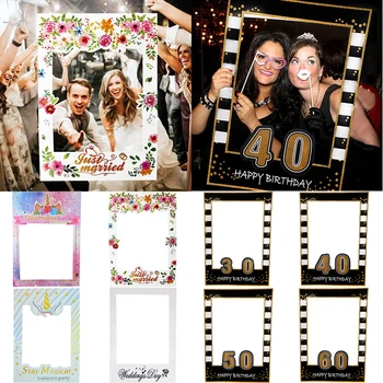 

1pc Photo Booth Frame Props for 1st 21th 30th 40th 60th Kids Adult Birthday Photo Prop Supplies Wedding Party Unicorn Decoration