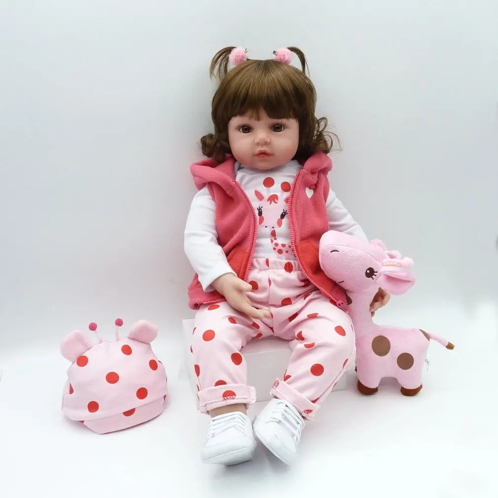 

55cm Baby Reborn Doll Soft Silicone Toy With Giraffe Plush Stuffed Toy Cute Imitation Bebe Doll For Girls Playmate Best Gift