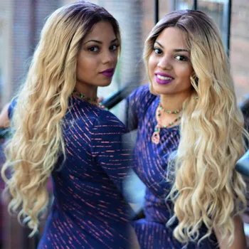 

Vigorous Ombre Blonde Lace Front Wigs Long Wavy Wigs for Women Synthetic Lace Wig Heat Resistant Fiber
