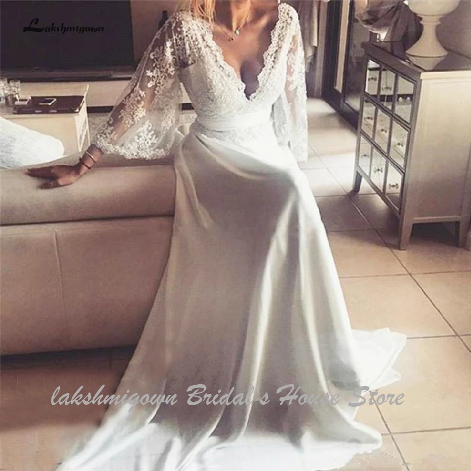 Lakshmigown размера плюс богемное свадебное платье es кружевное с длинным рукавом А-линия сексуальное свадебное платье для невесты с v-образным вырезом Robe De Mariee