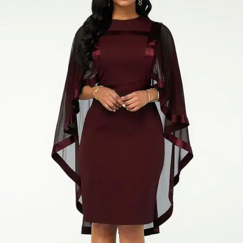 Модное женское облегающее платье с круглым вырезом, Коктейльные Вечерние платья для банкета, Осеннее женское Сетчатое платье - Цвет: Wine Red