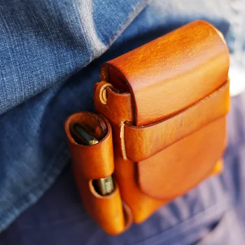 

Large Capacity Two In One Cigarette Case Retro Belt Small Waist Bag DIY Amekaji Wearing Rope Cowhide Cigarette Box Lighter Sets